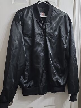 Vintage Justin Original Roper Satin Black Bomber Jacket - Size XL
